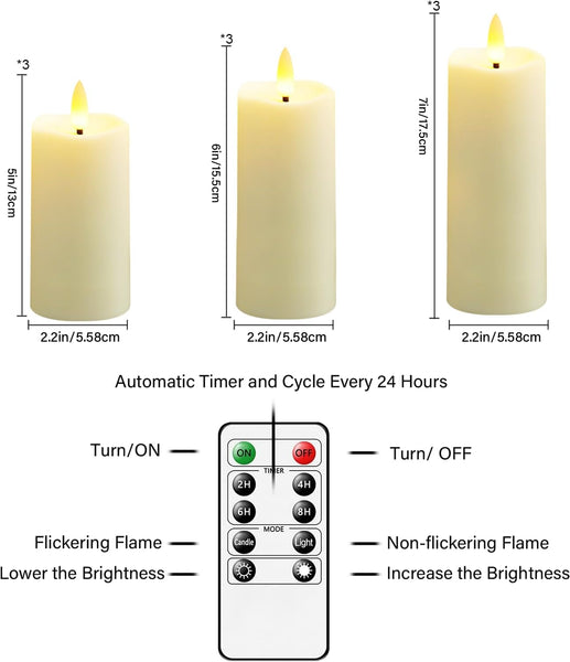 LED Waterproof Outdoor Flameless Candles With Remote and Timer - 9 Per Pack