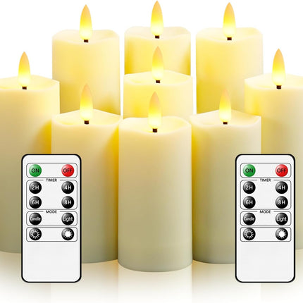 LED Waterproof Outdoor Flameless Candles With Remote and Timer - 9 Per Pack