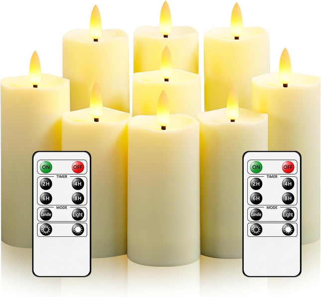 LED Waterproof Outdoor Flameless Candles With Remote and Timer - 9 Per Pack