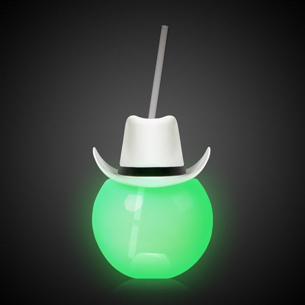 LED White Cowboy Hat Ball Cup With Straw