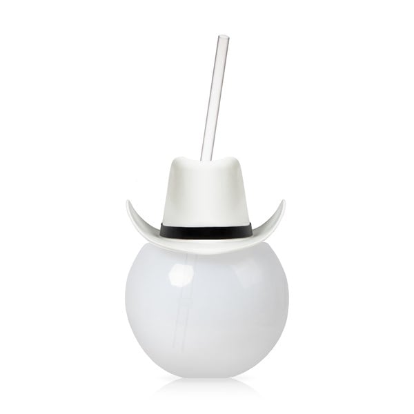 LED White Cowboy Hat Ball Cup With Straw