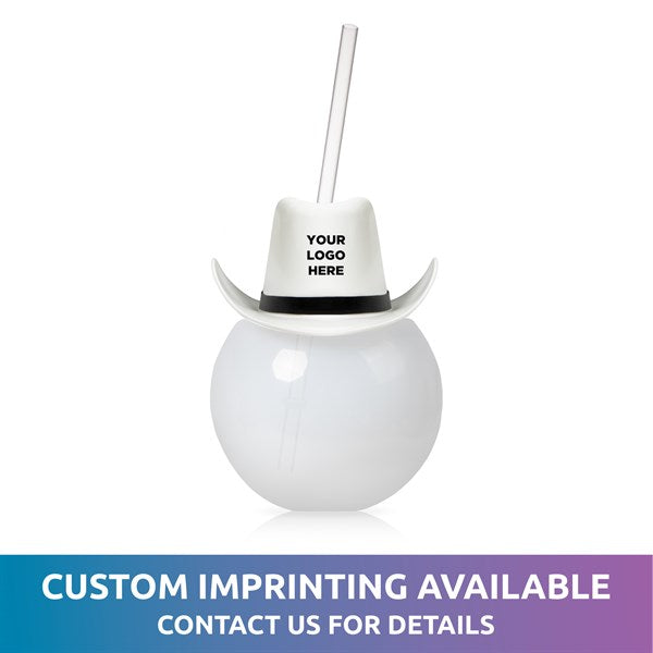 LED White Cowboy Hat Ball Cup With Straw