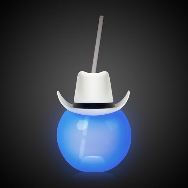LED White Cowboy Hat Ball Cup With Straw