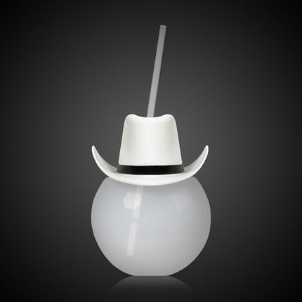 LED White Cowboy Hat Ball Cup With Straw