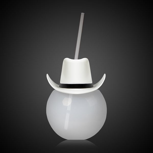 LED White Cowboy Hat Ball Cup With Straw