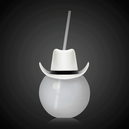 LED White Cowboy Hat Ball Cup With Straw