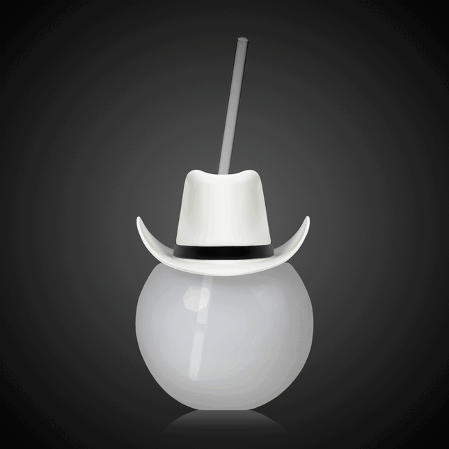 LED White Cowboy Hat Ball Cup With Straw