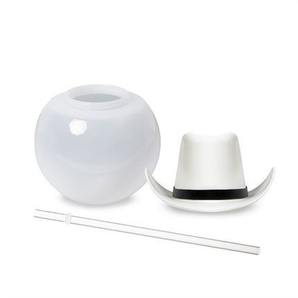 LED White Cowboy Hat Ball Cup With Straw