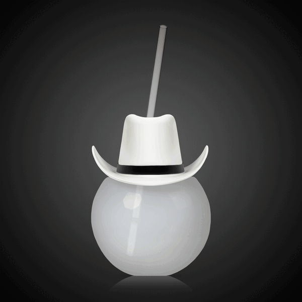 LED White Cowboy Hat Ball Cup With Straw