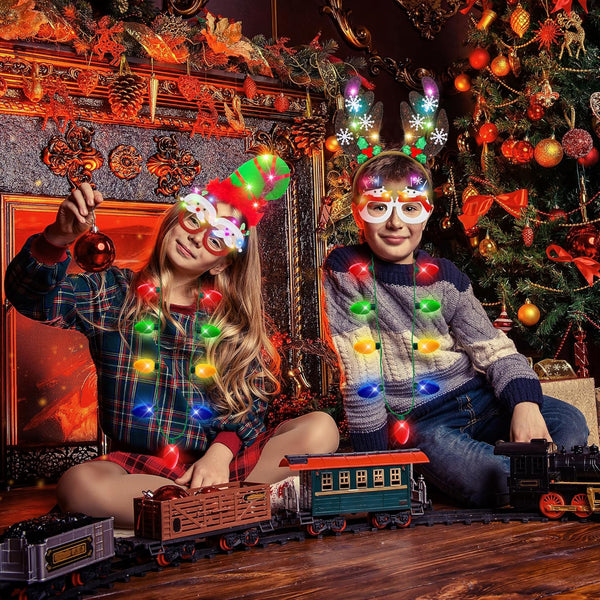 Light Up Christmas Necklace Headband Glasses Set - Assorted