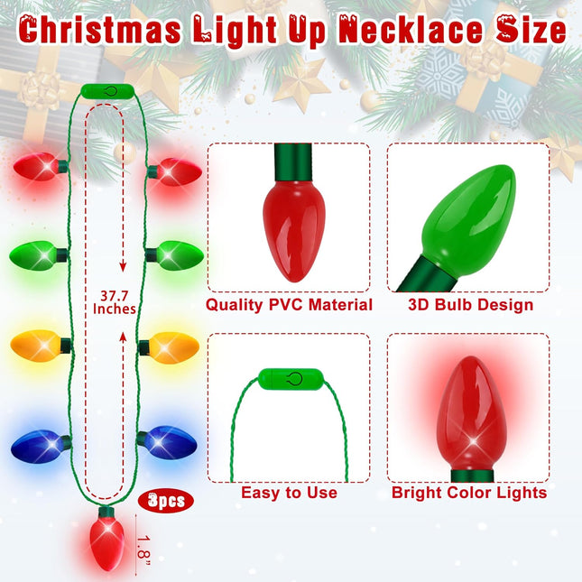 Light Up Christmas Necklace Headband Glasses Set - Assorted