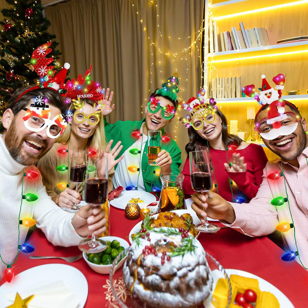 Light Up Christmas Necklace Headband Glasses Set - Assorted 27 Per Pack