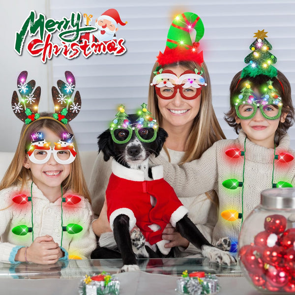 Light Up Christmas Necklace Headband Glasses Set - Assorted