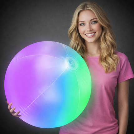 30 Inch Light Up LED Beach Ball - Multi-Color Glow Pool Toy