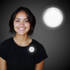 White Light Up Round Badge Pin