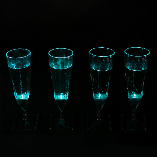 Liquid Activated Blue LED Light Up Champagne Glasses - 4 Per Pack