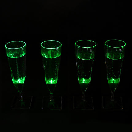 Liquid Activated Green LED Light Up Champagne Glasses - 4 Per Pack