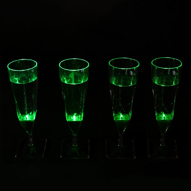 Liquid Activated Green LED Light Up Champagne Glasses - 4 Per Pack