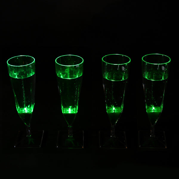 Liquid Activated Green LED Light Up Champagne Glasses - 4 Per Pack