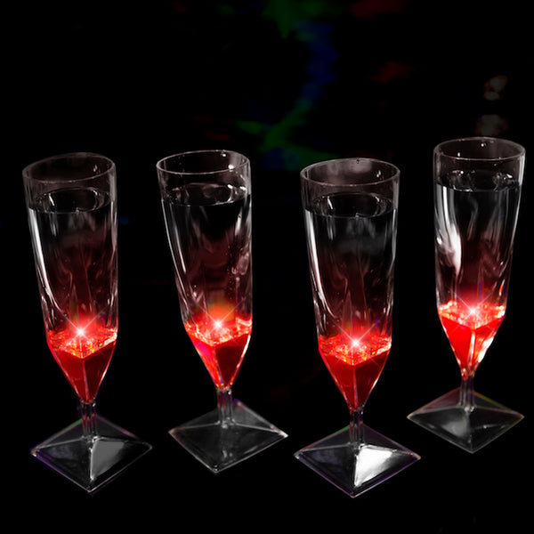 Liquid Activated Red LED Light Up Champagne Glasses - 4 Per Pack