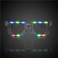 LED Light Up Pixel Brick Transparent Multicolored Sunglasses