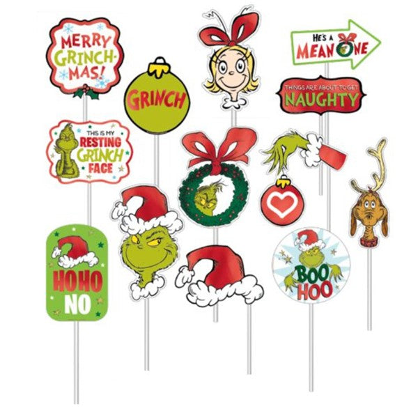 Merry Grinchmas Photo Booth Prop Kit - 13 Assorted Pieces Per Pack
