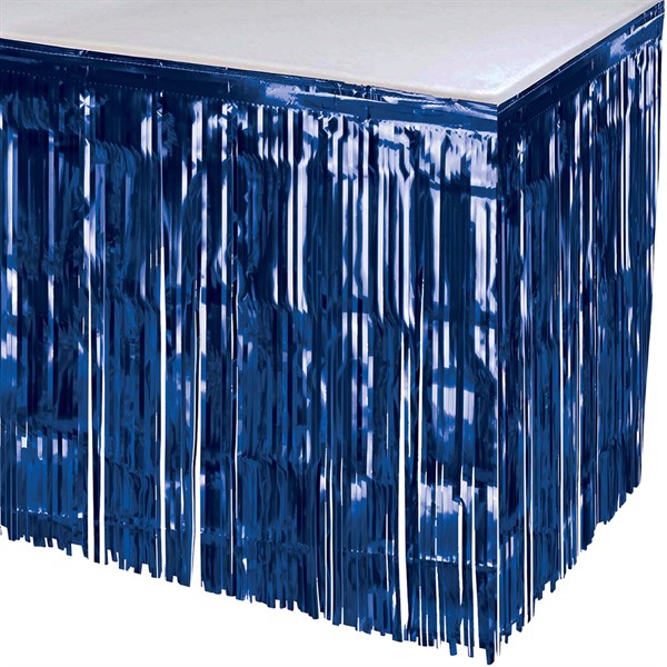 Blue Metallic Fringed Table Skirt