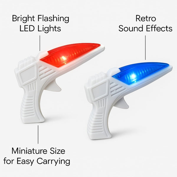 Mini Light Up Space Guns for Kids - 12 Pack Party Favors with Sound Effects
