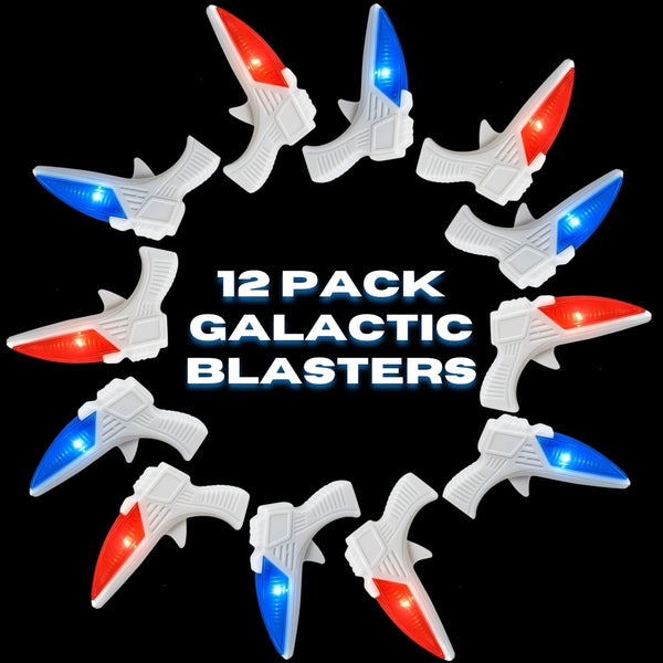Mini Light Up Space Guns for Kids - 12 Pack Party Favors with Sound Effects