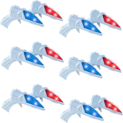 Mini Light Up Space Guns for Kids - 12 Pack Party Favors with Sound Effects
