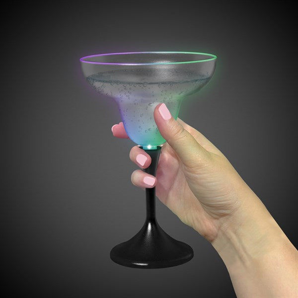 Multi-Color LED 10 Oz Margarita Glass With Black Stem