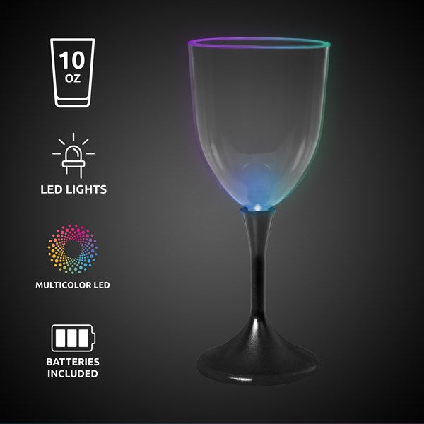 Multi‑Color LED 10 oz Wine Glass With Black Stem