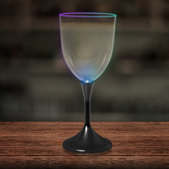 Multi‑Color LED 10 oz Wine Glass With Black Stem