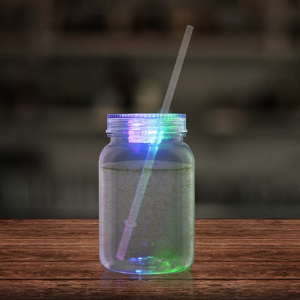 LED Light Up 20 Oz Lu Mason Jar With Lid And Straw