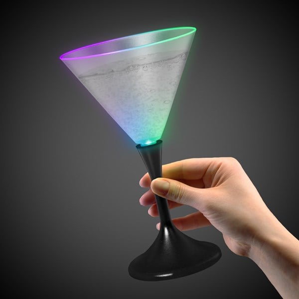 LED Multi-Color Light Up 7 Oz Martini Glass With Black Stem