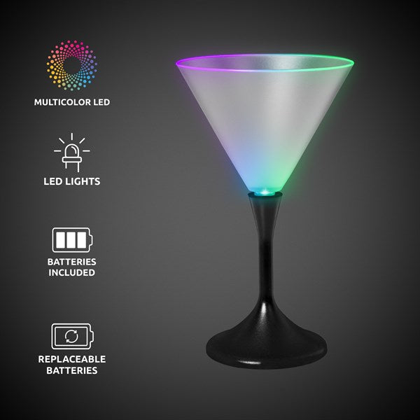 LED Multi-Color Light Up 7 Oz Martini Glass With Black Stem