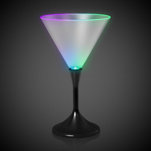 LED Multi-Color Light Up 7 Oz Martini Glass With Black Stem