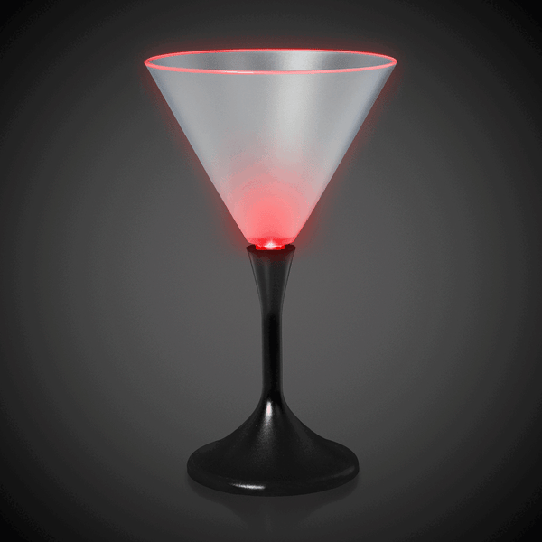 LED Multi-Color Light Up 7 Oz Martini Glass With Black Stem
