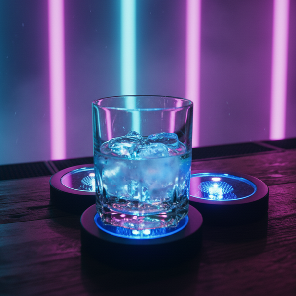 Multi Color LED Light Up Drink Coasters - Switch Activated