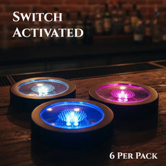 Multi Color LED Light Up Switch Activated Drink Coasters - 6 Per Pack