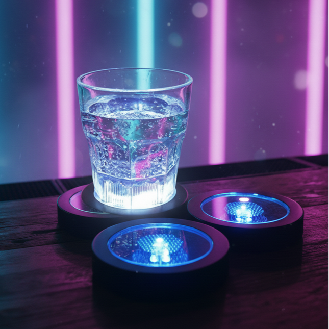 Multi Color LED Light Up Drink Coasters - Switch Activated
