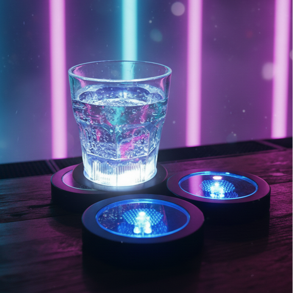 Multi Color LED Light Up Drink Coasters - Switch Activated