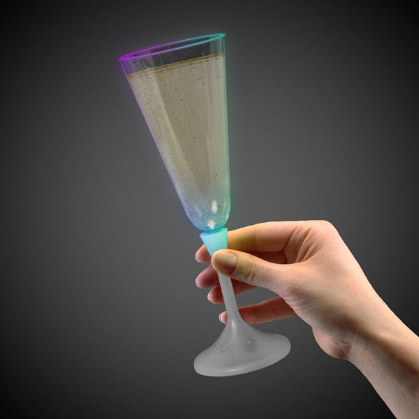 Multi-Color LED 7 oz Champagne Glass With White Stem