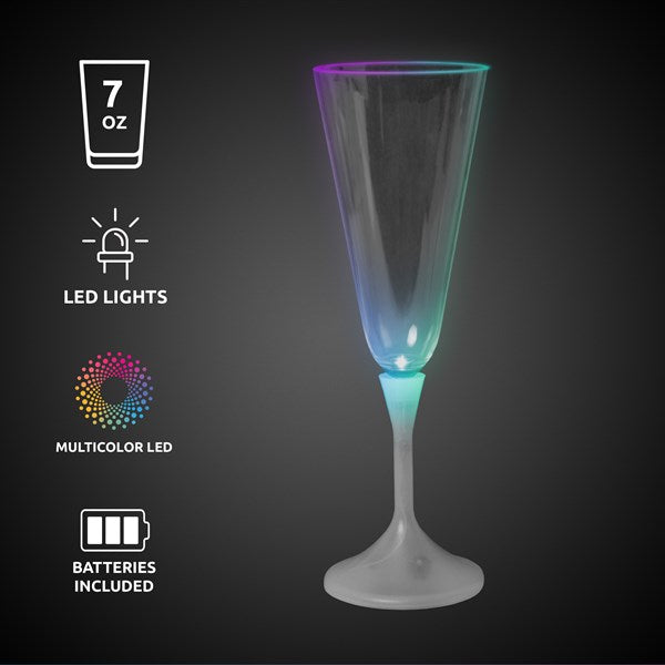 Multi-Color LED 7 oz Champagne Glass With White Stem