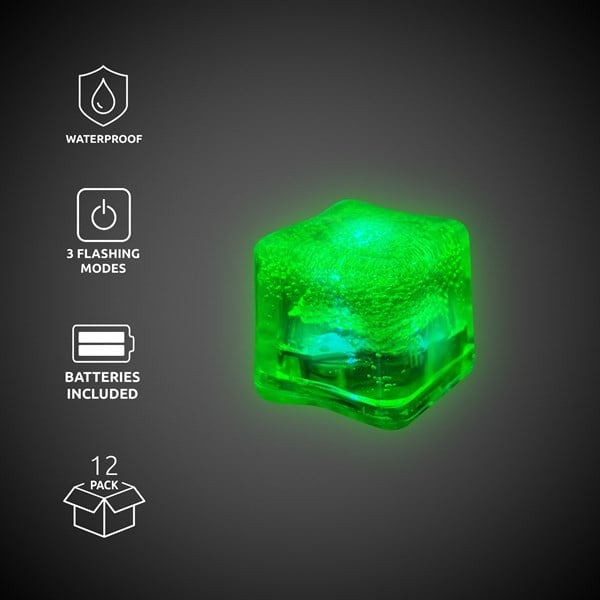 LED Neon Green Ice Cubes - 12 Per Pack