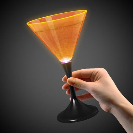 LED Neon Orange 7 Oz Martini Glass With Black Stem