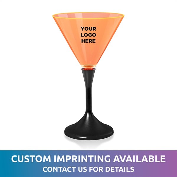 LED Neon Orange 7 Oz Martini Glass With Black Stem
