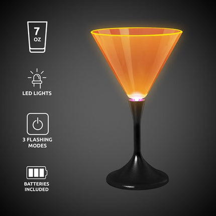 LED Neon Orange 7 Oz Martini Glass With Black Stem