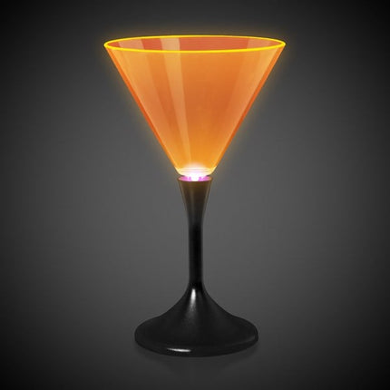 LED Neon Orange 7 Oz Martini Glass With Black Stem