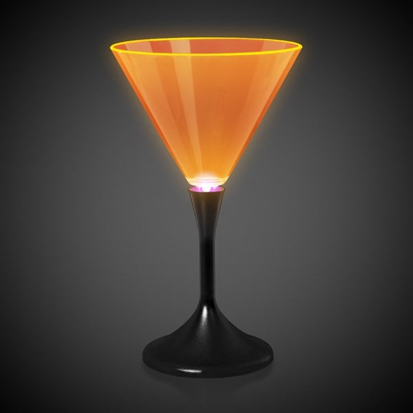 LED Neon Orange 7 Oz Martini Glass With Black Stem